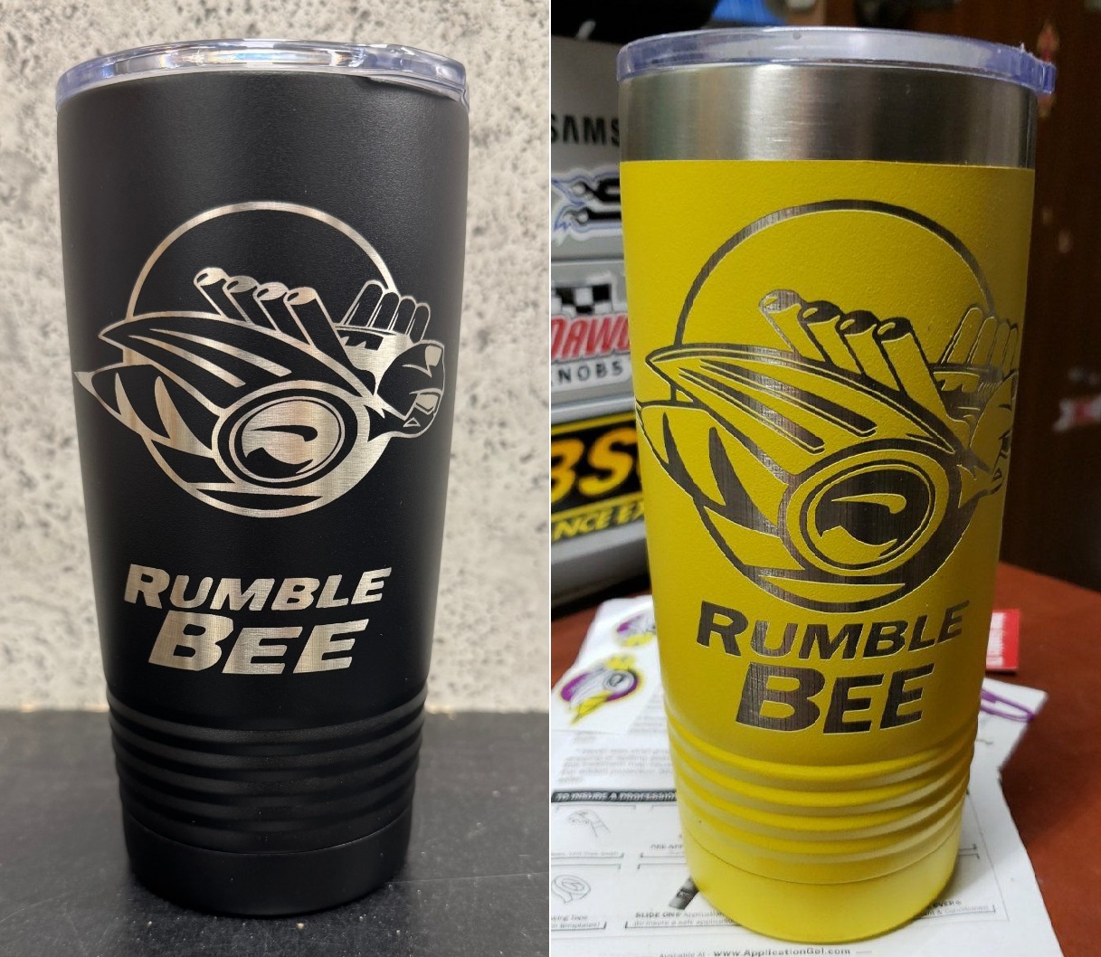 "Rumble Bee" with engraved Lettering 20-ounce Tumbler with Lid